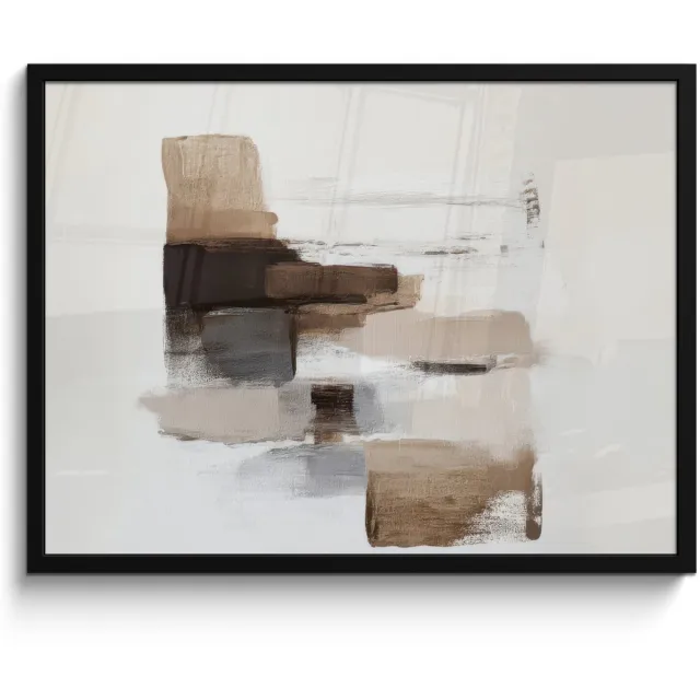FrameYourWall Poster in lijst - Fotolijst 80x60 cm - Posters - Penseelstreken - Balans - Beige - Bruin - Posterlijst zwart - Decoratie - Wanddecoratie woonkamer - Muurdecoratie slaapkamer