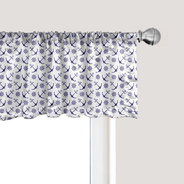 ABAKUHAUS Marineblauwe raamvalletje met anker en helmen, gordijnvalletje voor keuken en slaapkamer met tunnelzoom, 137 cm x 45 cm, donkerblauw wit