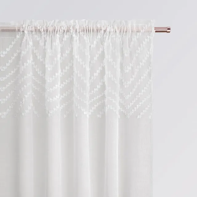 Unyqoos Transparant gordijn met pompons voor moderne woonkamer en slaapkamer Wit
