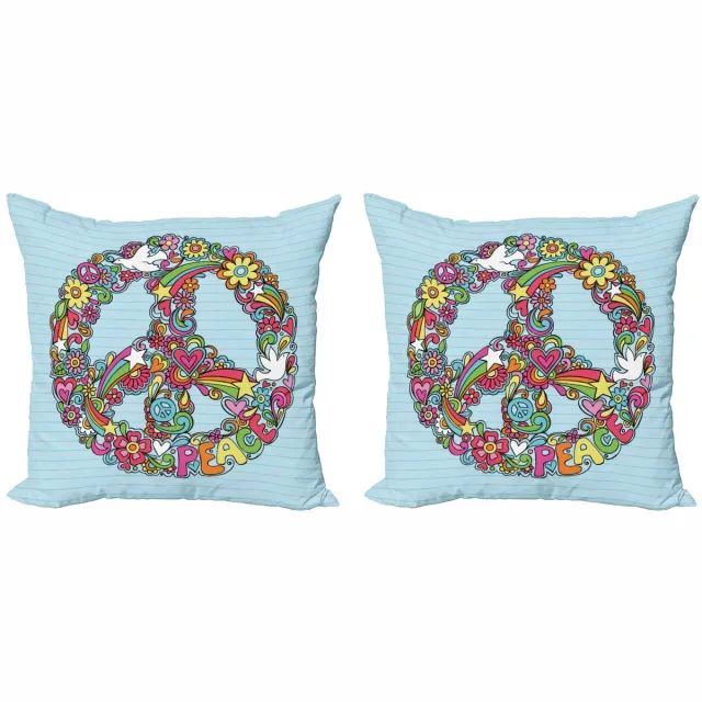 ABAKUHAUS Hippie Kussenhoezen – Set van 2 – Dubbelzijdig bedrukt – Floral Peace Babyblauw
