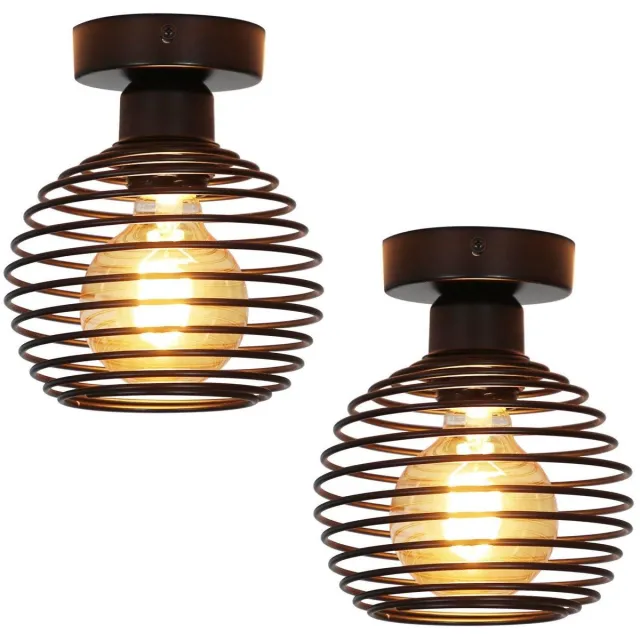 NETTLIFE Plafondlamp E27 - 2 stuks - vintage - zwart - 16cm - metal - industriële slaapkamerlamp - voor gang trap balkon gang keuken slaapkamer-excl. lichtbron