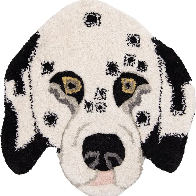 Clayre & Eef Vloerkleed Hond 35x35 cm Wit Zwart Wol Tapijt