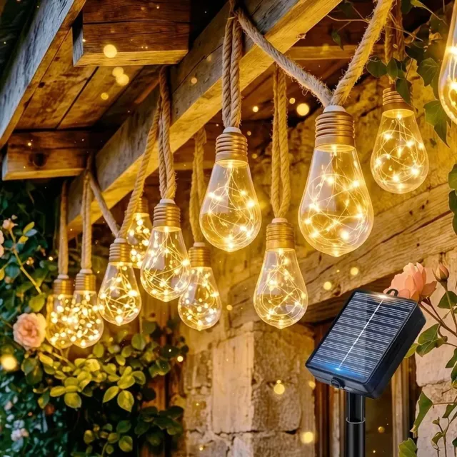 Smyl. Solar Lamp - Solar Strings - Zonne Energie - Hemp Touw - 6 Meter - Tuin - Veranda - Decoratie