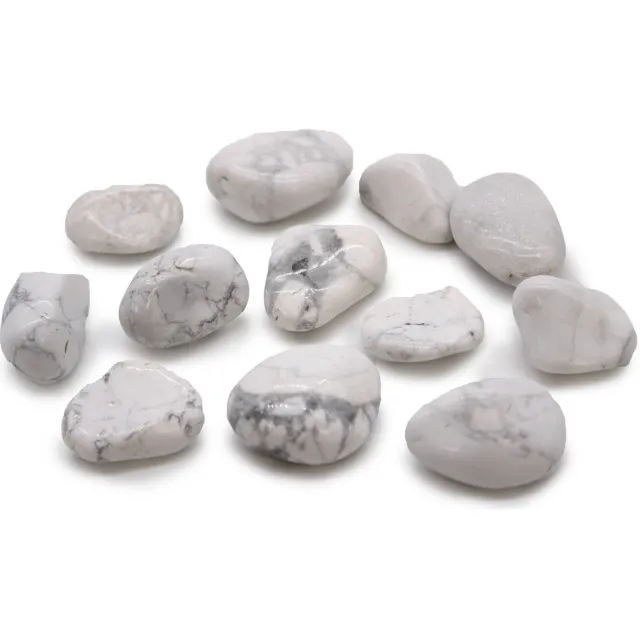 Ancient Wisdom Zak met 12 middelgrote Afrikaanse trommelstenen - Witte howliet - Magnesiet