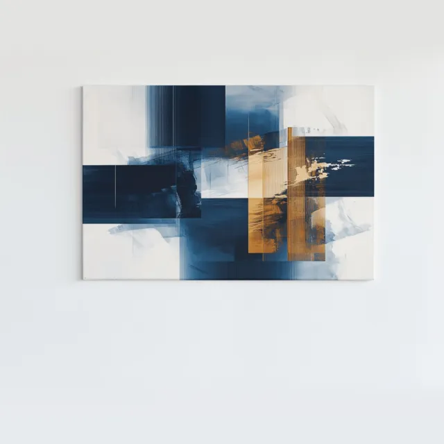Trendex Global Canvas Schilderij - Blauw - Zwart - Abstract - Schilderijen - 90x60x2 cm