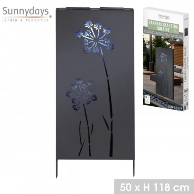Sunnydays SOLAR MOOD" Zwart metalen scheidingspaneel met zonne-LED – 50 x H118 cm