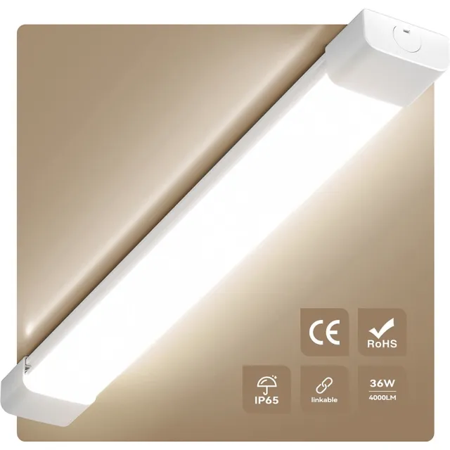 Amdelne LED Vochtbestendige Armatuur Led Verlichting met Armatuur 120 cm 36W 4000K 4000lm Plafondlamp LED TL Werklamp - Warm wit