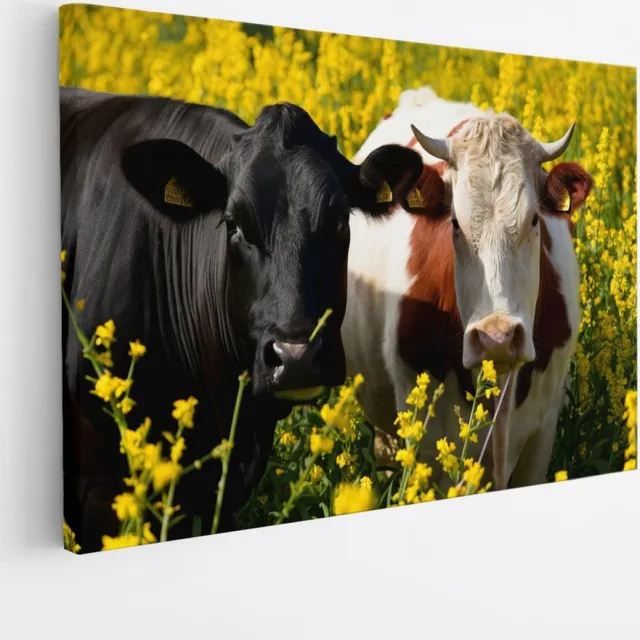 Saammp Canvas Schilderij - 2 Koeien in de wei - Natuur - Dieren - 50x40 - Foto op canvas - Wanddecoratie - Muurdecoratie Woonkamer - Slaapkamer decoratie - Canvas Print Multicolor