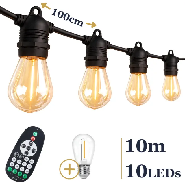 Odaily S14 Lichtsnoer 10m - 10 LEDs - IP65 Waterdicht - Warm Wit Licht - Dimbaar - Premium Kwaliteit