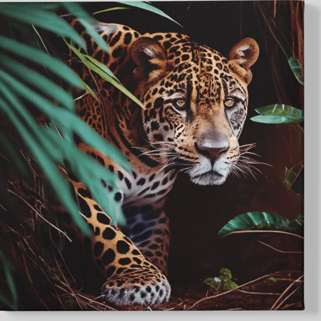 Trendex Global Canvas Schilderij - Luipaard - Wild Dieren - Wanddecoratie - 100x100x2 cm Zwart