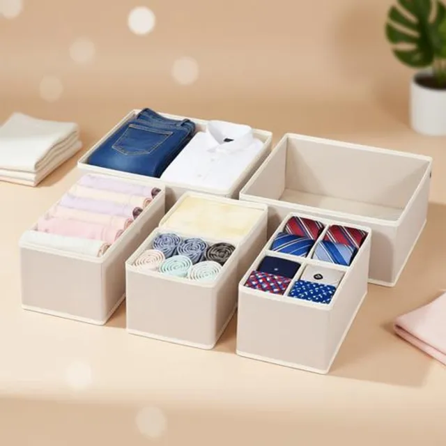 Zoranta Lade Organiser Opvouwbare Kastlade Organizers - 6 Stuks, Creme - Opbergboxen voor Sokken, Bh's, Slips, Dassen & Sjaals