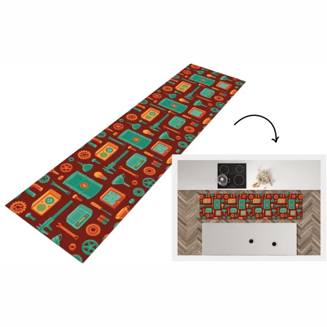 KitchenYeah Keukenloper - Keukenmat vinyl Patroon - Retro - Gereedschap - Keukenmatten loper - Keuken vloerkleed tapijt, foto 4