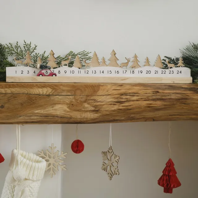 Ginger ray Ginger Ray - Adventskalender Kerstsfeer met verplaatsbare auto - 10 x 64 cm Hout