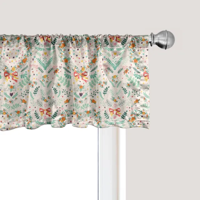 ABAKUHAUS Shabby Flora Raamvalletje, Gordijnvalletje voor Keuken en Slaapkamer met Tunnelzoom, 137 cm x 45 cm, Beige Mint