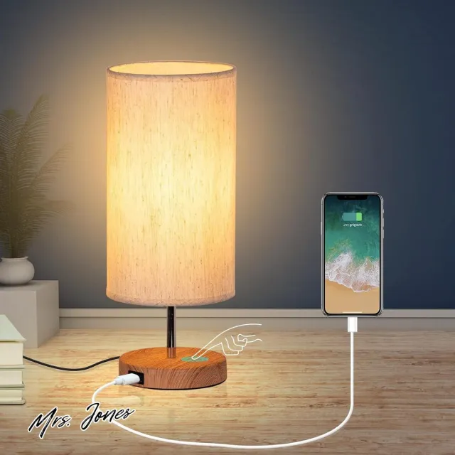 Mrs. Jones Nachtkastje lamp aanraakbediening Tafellampen met USB-oplaadpoorten 3 kleuren veranderende E27 lamp inbegrepen dimbare nachtkastjes lampen voor slaapkamer woonkamer kantoor . multi-color