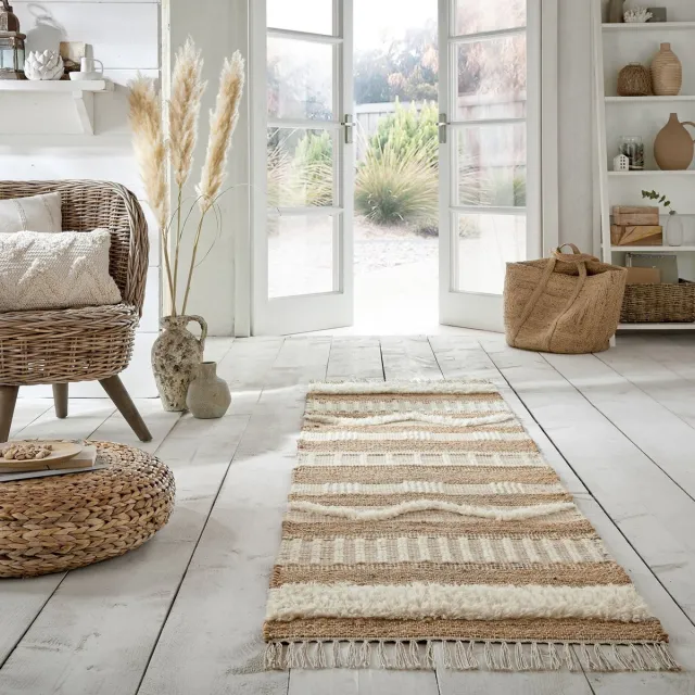 flycarpets Loper Medina Modern Jute - Laagpolig Vloerkleed - Naturel / Creme Roze