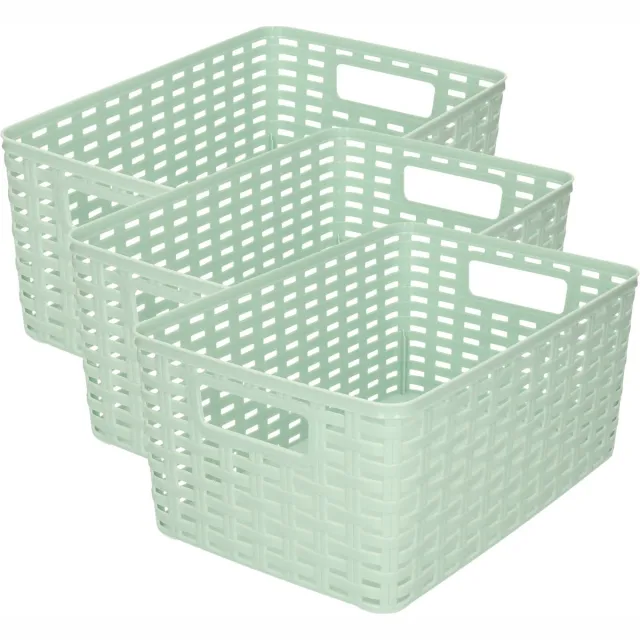 PLASTICFORTE Opbergmand - 3x - Kastmand - rotan kunststof - mintgroen - 6 Liter - 19 x 29 x 13 cm