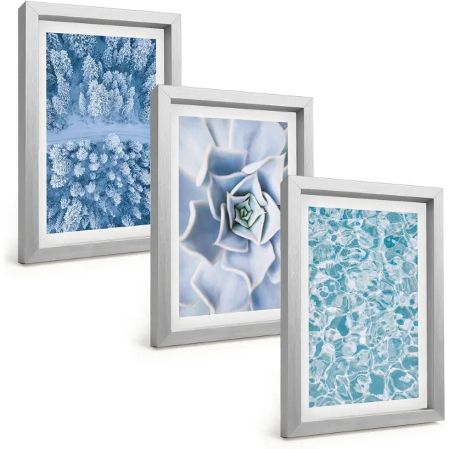 TULUP 4-Delige Schilderij Set - Winterbos, blauwe bloem, blauw wateroppervlak - 20 x 30 cm - Wanddecoratie - Schilderijen Set - Interieur - Woonkamer Decoratie Zilveren lijst