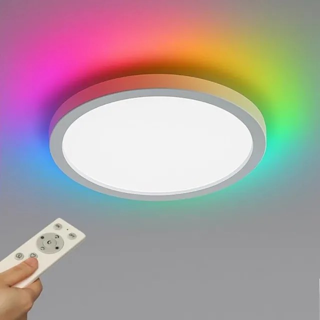 Epochglo RGB LED Plafondlamp – Dimbaar met Afstandsbediening & Memory – 24W, 2400 lm, Ø30 cm, Wit, Ultra Plat met Achtergrondverlichting