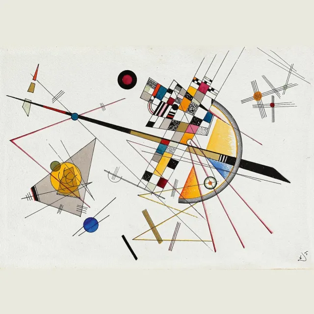 Esque Poster Delicate Tension - Kandinsky - Large 70x50 - Expressionisme - Abstracte Kunst wit, zwart, rood, geel