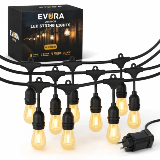 Evura Goods lichtsnoer - 10 meter - 15 LED lampen - warm wit - waterdicht - verlengbaar