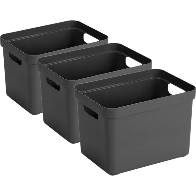Sunware Opbergbox Sigma - 3x - kunststof - antraciet - 18 liter - Opbergbakken/opbergers - 35 x 25 x 25 cm