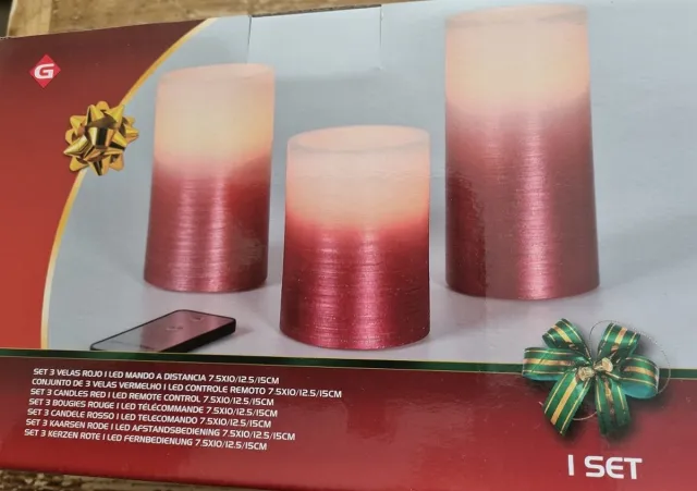 Gerimport LED kaarsen/stompkaarsen met bewegende vlam en afstandsbediening - roodkleurig - set van 3