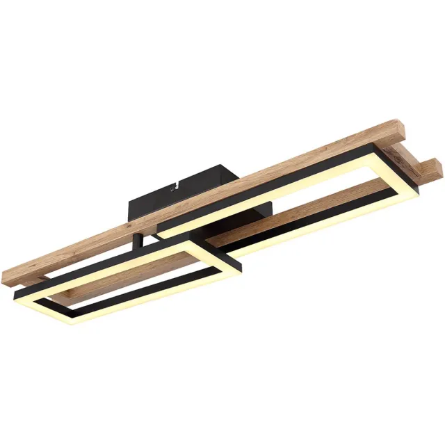 Globo Plafondlamp LED hoekige plafondlamp hout slaapkamer woonkamer lamp, 1 rechthoek verstelbaar, metaal zwart, 20W 850lm 3000k, LxH 69x10,5 cm Bruin