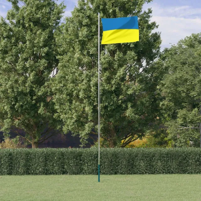 vidaXL Vlag met vlaggenmast Oekraïne 6,23 m aluminium Zilver