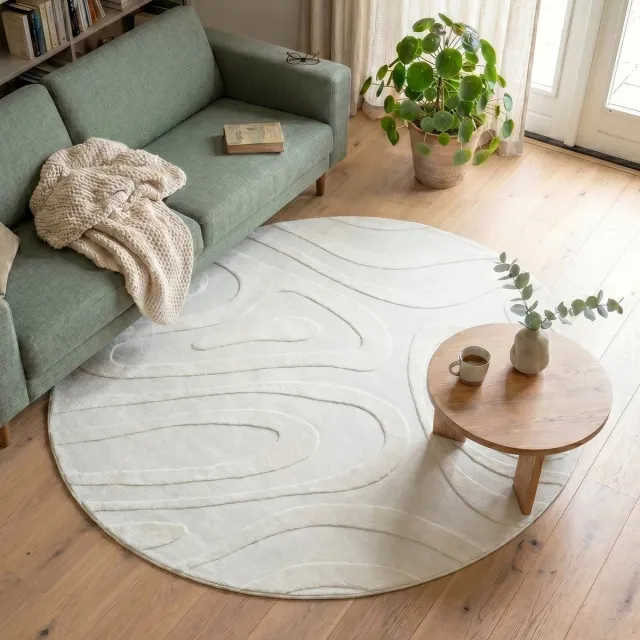 Fraai Rond Scandinavisch vloerkleed - Charm Shapes Wit - Ø 160cm