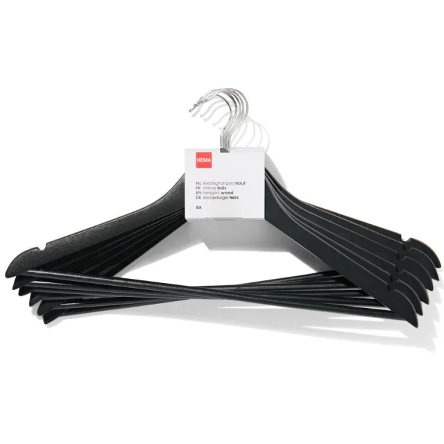 HEMA Kledinghangers zwart hout - 6 stuks (zwart)