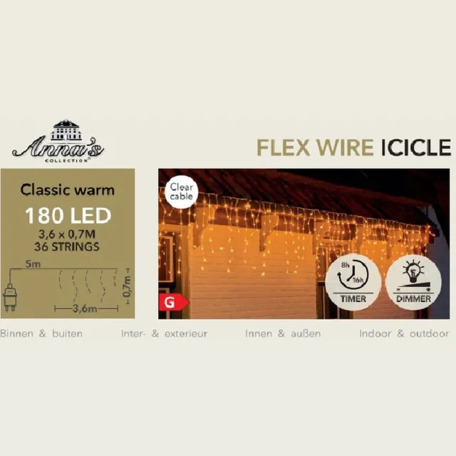 Anna's Collection Ijspegelverlichting -180 led lampjes - warm wit - 360 x 70 cm- lichtsnoer