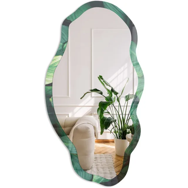 Coloray Groene Bladeren Spiegel - Groen Rechthoekige Spiegel Met Modern Design - Organische Spiegel - Woonkamer - Fotografisch - 45x90 cm - Totale afmeting 52x97 cm Groene BladerenMotief, Groen
