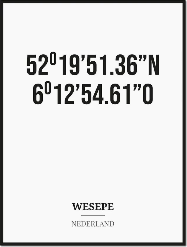 Studio216 Poster/kaart WESEPE met coördinaten zwart, wit