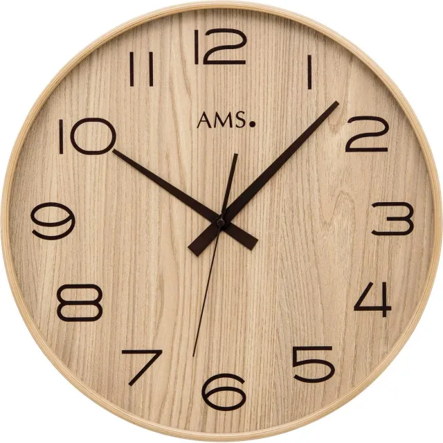 AMS F5522 - Wandklok - Analoog - Radiogestuurde tijdsaanduiding - Hout - Mineraal glas - Bruin - 40 cm ø