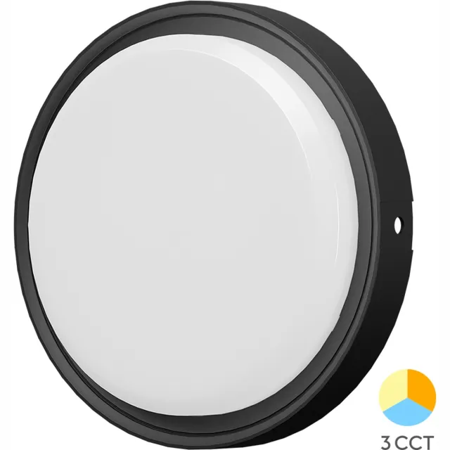 BRAYTRON Bulkhead - LED Plafondlamp - Keuken / Badkamer / Woonkamer / Tuin - Ø18 - 12W - CCT Aanpasbare kleuren 3000K 4000K 6000K - Zwart - Opbouw - Rond - IP65