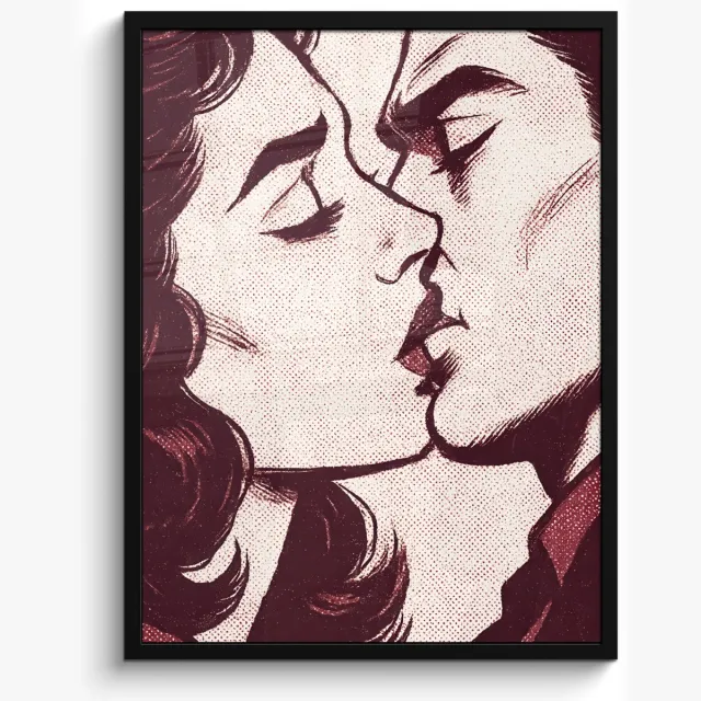 FrameYourWall Poster in lijst - Fotolijst 60x80 cm - Posters - Kussen - Personen - Retro - Bordeaux - Posterlijst zwart - Decoratie - Wanddecoratie woonkamer - Muurdecoratie slaapkamer