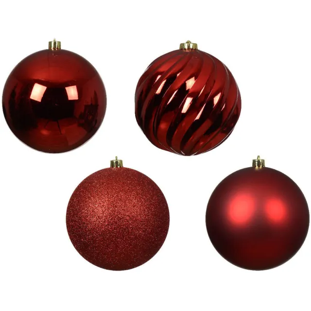 Decoris Kerstbal polystyreen kerstrood mix - 4 stuks (ø14 cm)