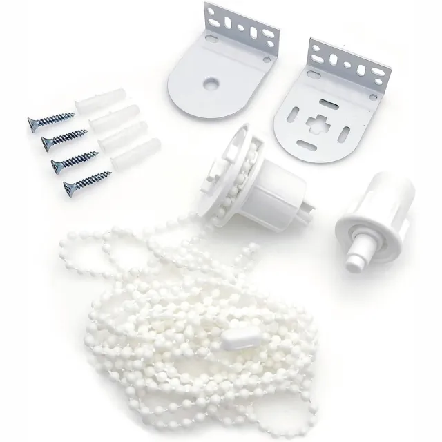 KZQ 32 mm – 6-delige montageset voor rolgordijnen – Installatieaccessoires voor rolgordijnen – Mechanisme voor rolgordijnen – Bevestiging voor plafond- of wandmontage – Inclusief ketting en schroeven – Wit