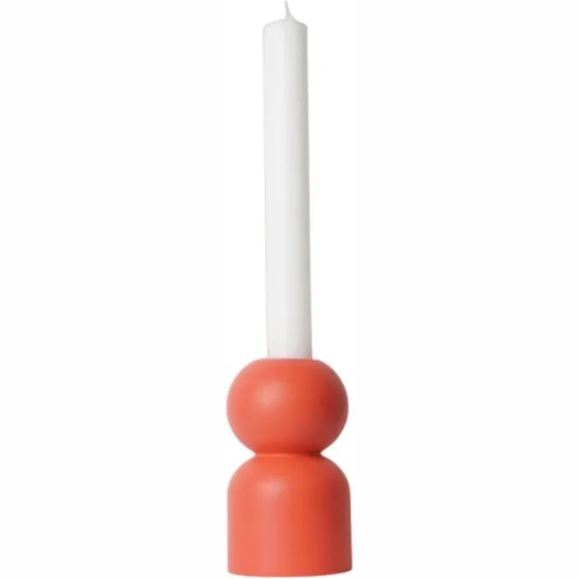 LEMON LILY Houten Kandelaar ‘3-in-1 Low’ – Koraalrood – Ø 8.5 × 14 cm – Geschikt voor Diner, Stompkaarsen & Waxinelichtjes – Handgemaakt Design
