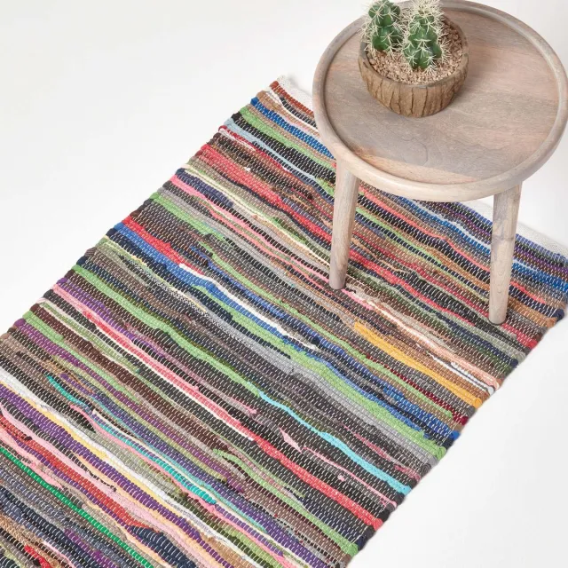 Homescapes Handgeweven katoenen Chindi-vloerkleed met kleurrijke strepen, 66 x 200 cm Multi