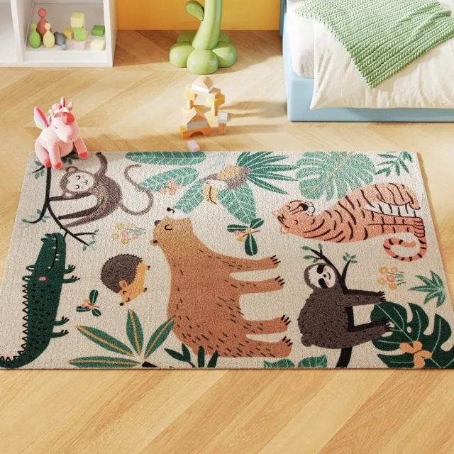 STILVORA Vloerkleed Antislip van STILVORA – Polyester – Multicolor – Dierenprint met Junglepatroon voor Binnen – Zacht Fleece