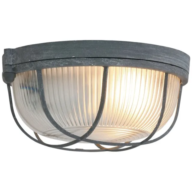 Mexlite Plafondlamp Lisanne 1342GR Grijs - Dimbaar, E27 fitting, Metaal, Glas - Mexlite - Industrieel Ontwerp (Diameter 17cm, Hoogte 8cm) Grijs / Transparant