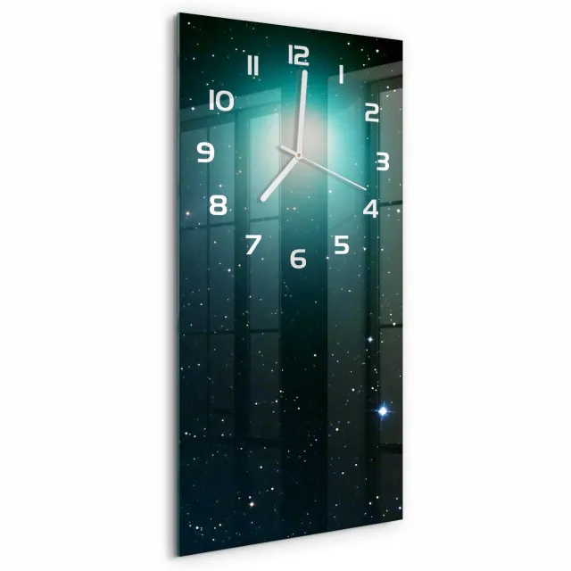TULUP Wandklok - Melkwegstelsel Gekleurde Glazen Klok - 30x60 cm - Blauw Glazen Klok Met Print - Witte handen - Rechthoekige Klok - Moderne Wandklok Glas - Wandklok Glas Decoratie