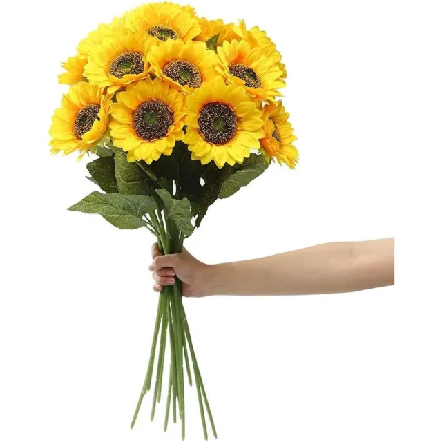 Cosensi Zonnebloemen 60 cm Extra Lange Steel Nep Zijden Kunstbloemen voor Bruiloft Verjaardag Huisdecoratie - 6 Stuks Any