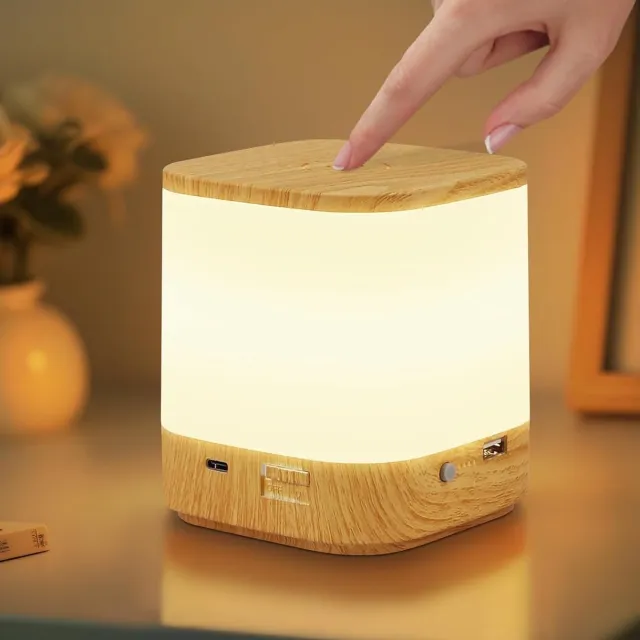 YAGXIG LED-nachtlampje - USB oplaadbaar - Bureaulamp - Dimbaar - Touch Control - 3600mAh batterij - 3 kleurtemperaturen en timerfunctie - Houtnerfkleur wit
