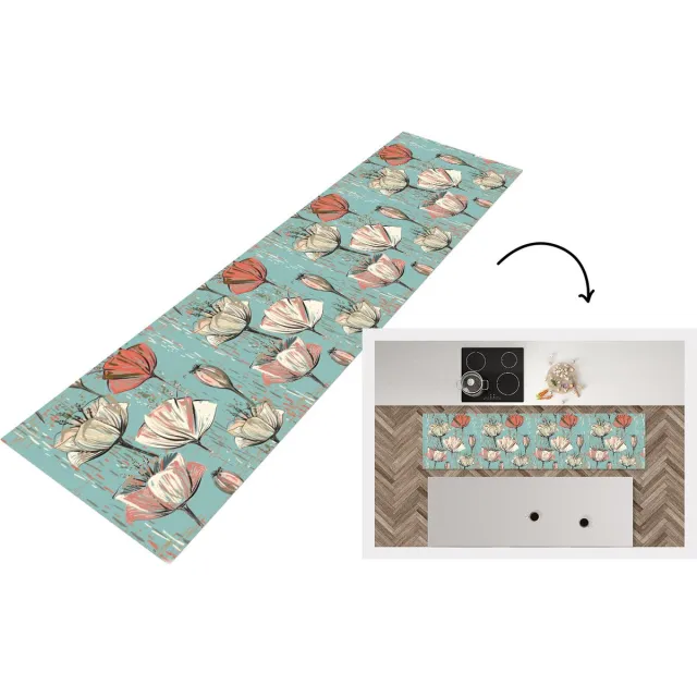 KitchenYeah Keukenloper - Loper keuken - Vintage - Bloem - Flora - 240x60 cm - Keukenloper vinyl Multicolor