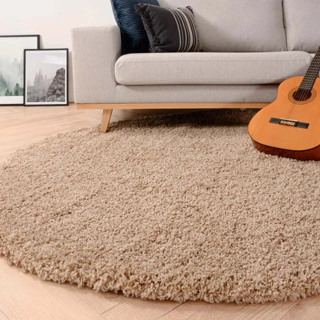 Tapeso Rond hoogpolig vloerkleed - Shaggy Grand beige 240