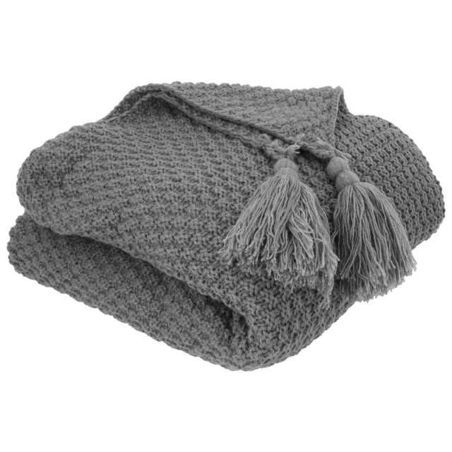QUVIO Plaid met kwastjes - Katoen - 130 x 170 cm Donkergrijs