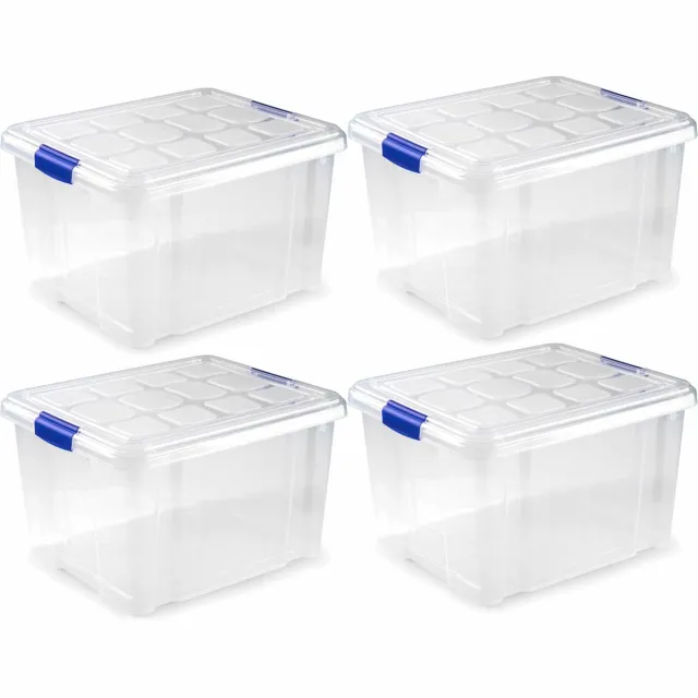 PLASTICFORTE Opslagbakken met deksel - 6x - 25 liter - 42 x 36 x 25 cm - Organizers - transparant - kunststof